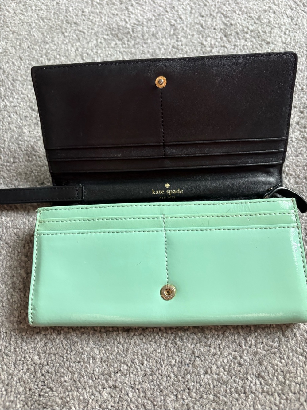 KATE SPADE Mint Green Wallet with Black Bow Accent